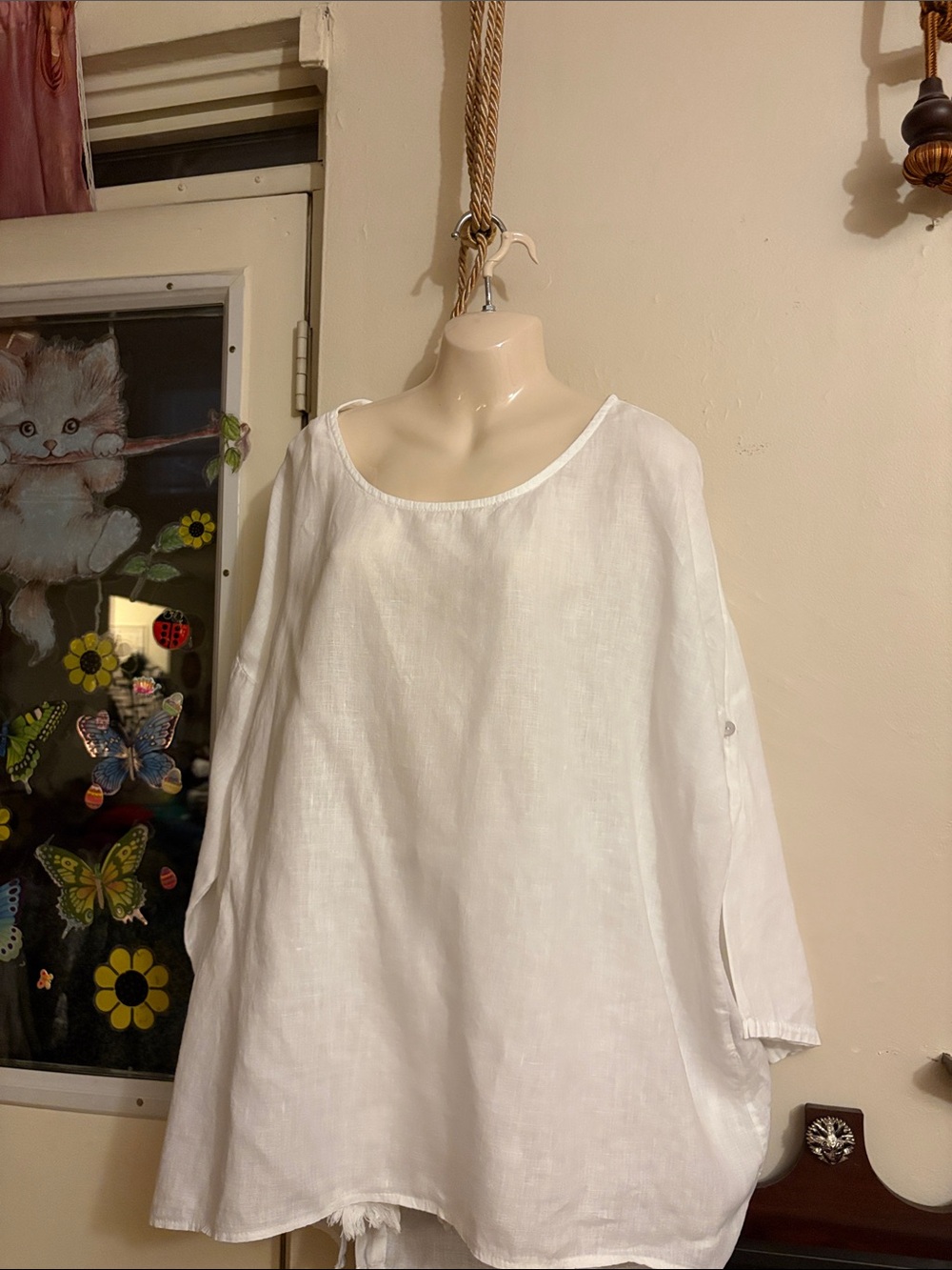 Relaxed White Linen Scoop Neck Tunic. Made. In. Italy